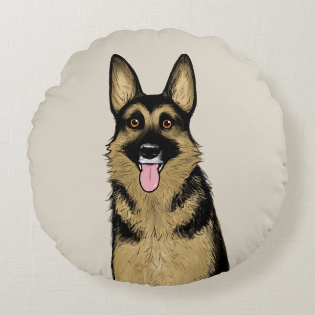 German Shepherd Dog | Original Animal Art Round Pillow (Front)