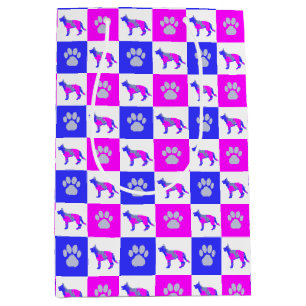 German Shepherd Dog & Paw Hot Pink & Blue Medium Gift Bag