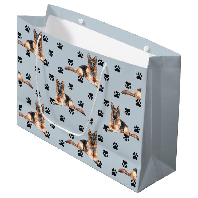 German Shepherd Dog Paw Print Pattern Large Gift Bag (Front Angled)