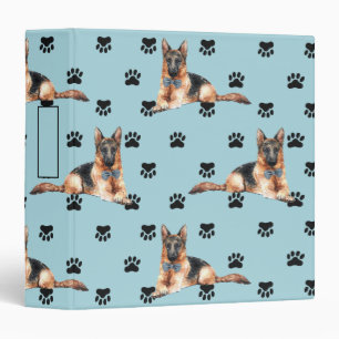 German Shepherd Dog Paw Prints Pattern Binder