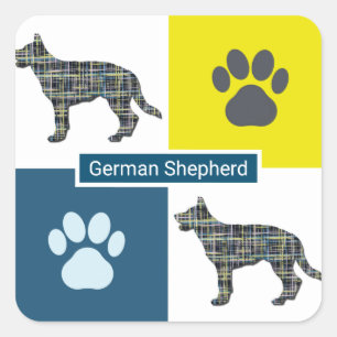 German Shepherd Dog & Paw Y&B Grid  Square Sticker