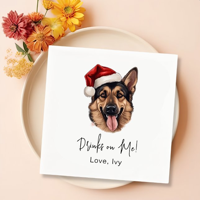 German Shepherd Dog Personalized Drinks On Me Napkin (Creator Uploaded)