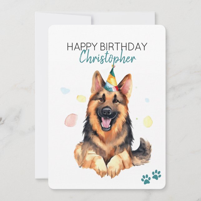German Shepherd Dog Personalized Happy Birthday Card (Front)
