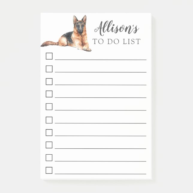 German Shepherd Dog Personalized To Do List Post-i Post-it Notes (Front)