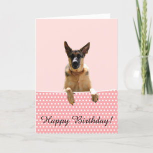 German Shepherd Dog Pink Polka Dots Birthday Card
