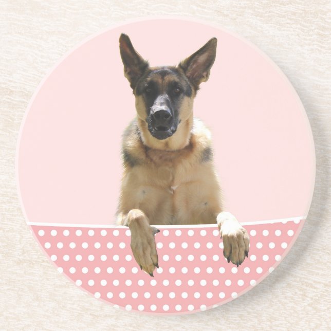 German Shepherd Dog Pink Polka Dots Coaster (Front)