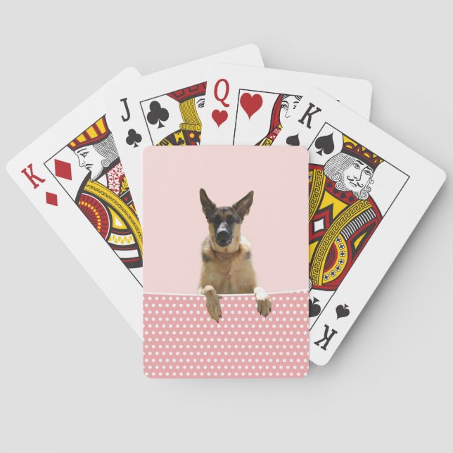 German Shepherd Dog Pink Polka Dots Playing Cards (Back)