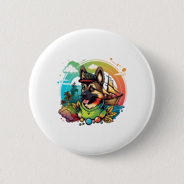 German Shepherd Dog Pirate  2 Inch Round Button (Front)