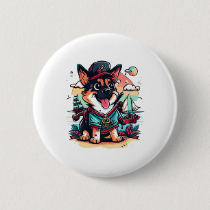German Shepherd Dog Pirate 2 Inch Round Button