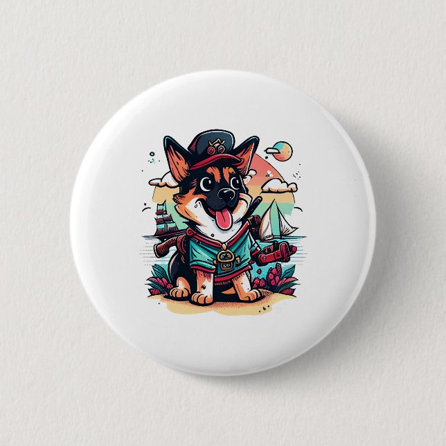 German Shepherd Dog Pirate 2 Inch Round Button (Front)