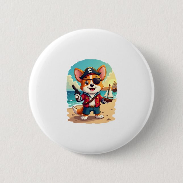 German Shepherd Dog Pirate 2 Inch Round Button (Front)