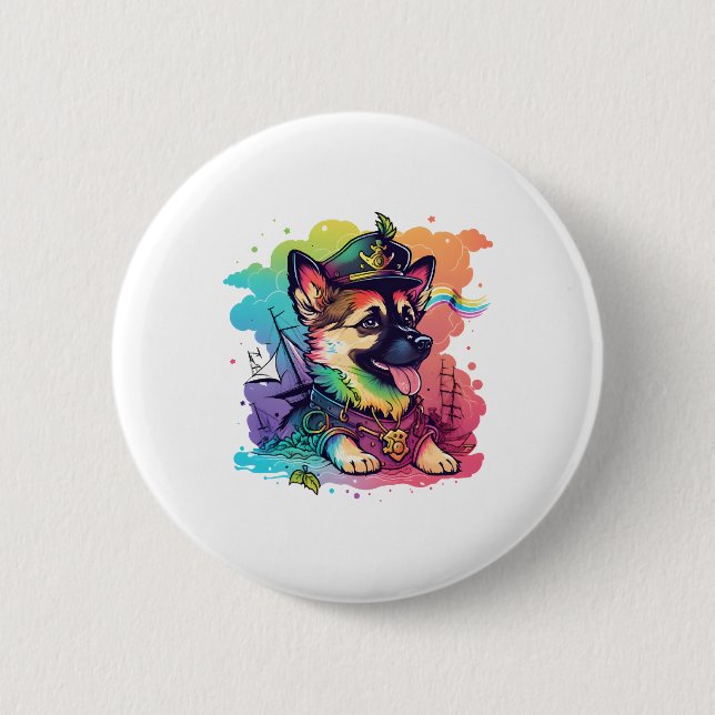 German Shepherd Dog Pirate   2 Inch Round Button (Front)