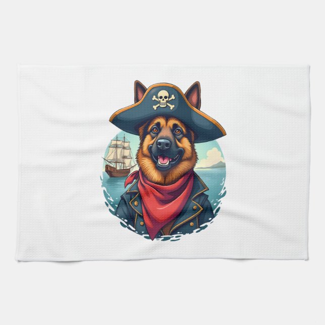 German Shepherd Dog Pirate Copy Kitchen Towel (Horizontal)