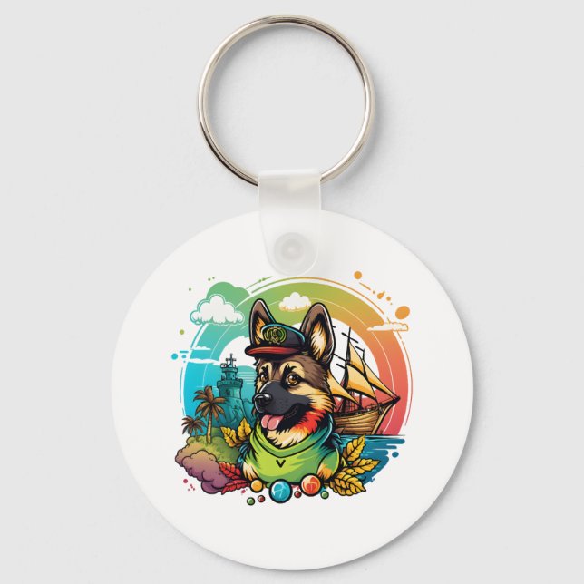 German Shepherd Dog Pirate  Keychain (Front)