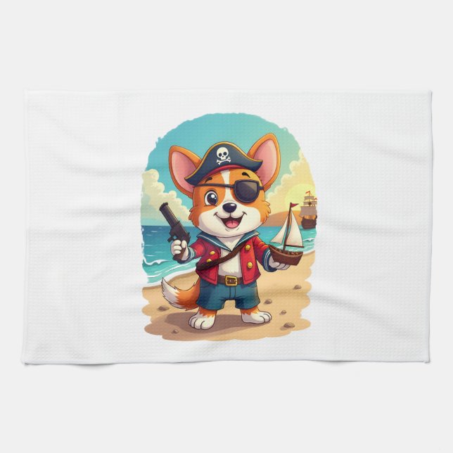 German Shepherd Dog Pirate Kitchen Towel (Horizontal)