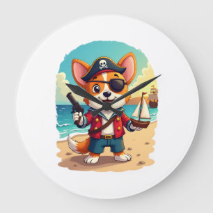 German Shepherd Dog Pirate Large Clock