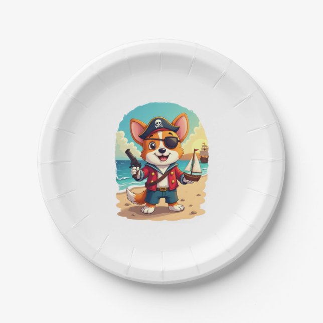 German Shepherd Dog Pirate Paper Plate (Front)