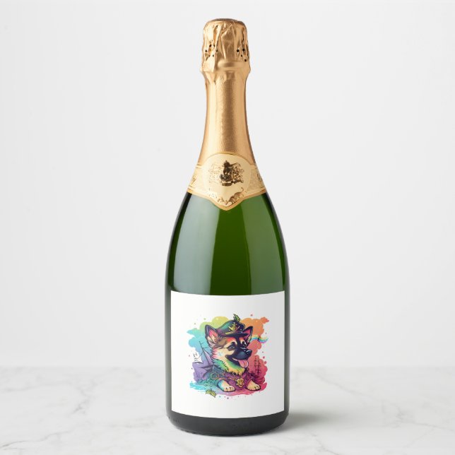 German Shepherd Dog Pirate   Sparkling Wine Label (Front)