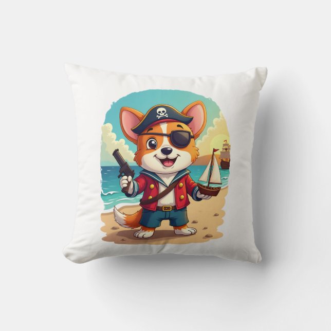 German Shepherd Dog Pirate Throw Pillow (Front)