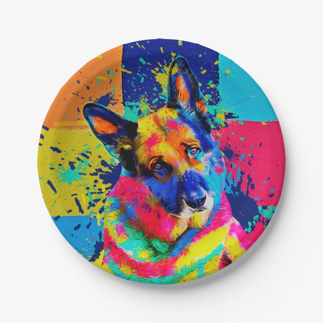 German Shepherd Dog - Pop Art colour splash Paper Plate (Front)