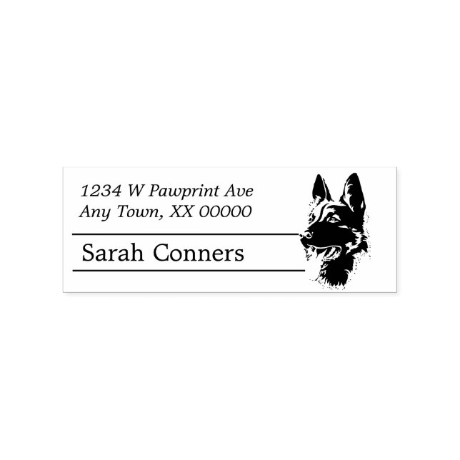 German Shepherd Dog Portrait Return Address Rubber Stamp (Imprint)