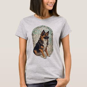 German Shepherd Dog Portrait With Stained Glass  T-Shirt