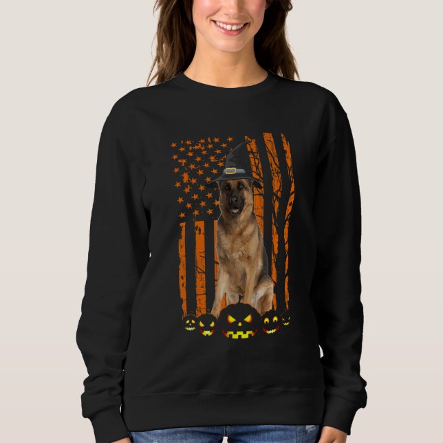 German Shepherd Dog Pumpkin American Flag Witch Ha Sweatshirt (Front)