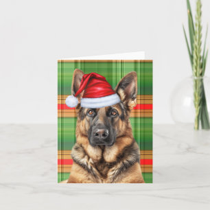German Shepherd Dog Red Green Plaid Christmas Holiday Card