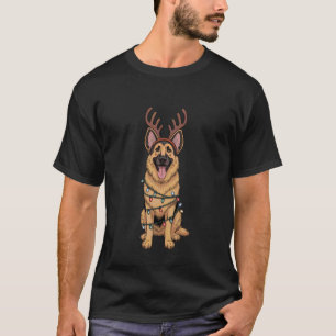 German Shepherd Dog Reindeer Lights Funny Dog Love T-Shirt