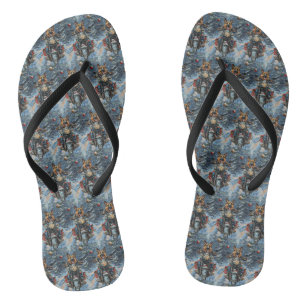 German Shepherd Dog Riding Motorcycle Christmas Flip Flops