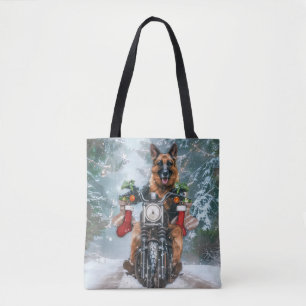 German Shepherd Dog Riding Motorcycle Christmas  Tote Bag