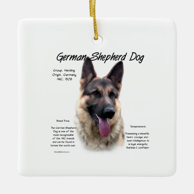 German Shepherd Dog (sable) History Design Ceramic Ornament (Front)