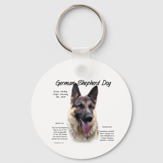 German Shepherd Dog (sable) History Design Keychain (Front)