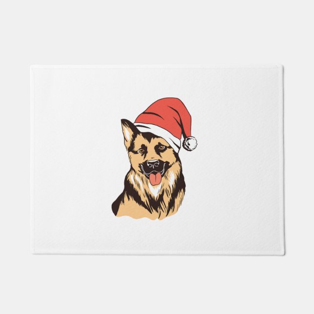 German Shepherd Dog Santa Hat - Funny Christmas  Doormat (Front)