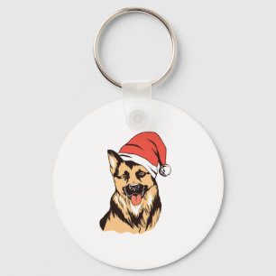 German Shepherd Dog Santa Hat - Funny Christmas Keychain