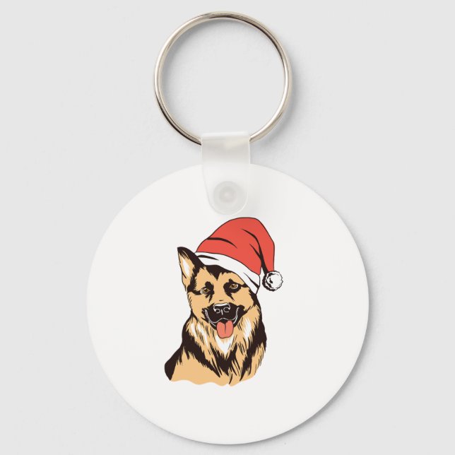 German Shepherd Dog Santa Hat - Funny Christmas  Keychain (Front)