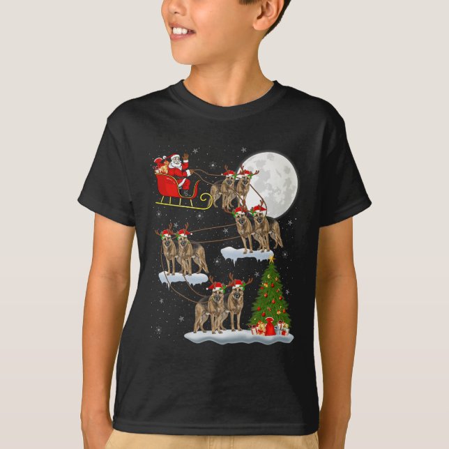 German Shepherd Dog Santa Sleigh Flying Funny Chri T-Shirt (Front)