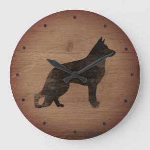 German Shepherd Dog Silhouette Rustic Style Large Clock