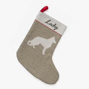 German Shepherd Dog Silhouette with Custom Text Small Christmas Stocking