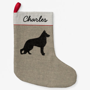 German Shepherd Dog Silhouette with Custom Text Small Christmas Stocking