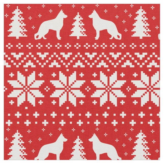 German Shepherd Dog Silhouettes Christmas Holiday Fabric (Close Up)