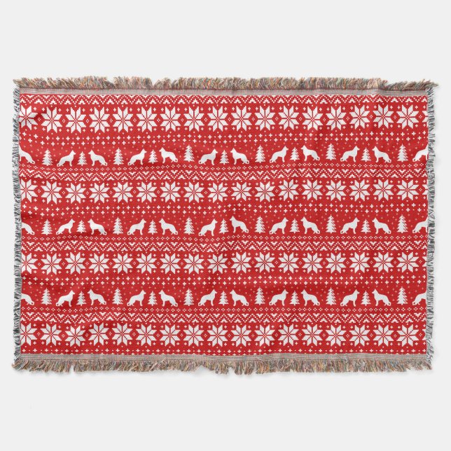 German Shepherd Dog Silhouettes Christmas Pattern Throw Blanket (Front)