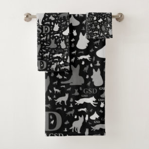 German Shepherd Dog Silhouettes -Grayscale Bath Towel Set
