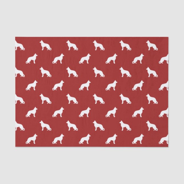 German Shepherd Dog Silhouettes Pattern on Red Tissue Paper (Front)