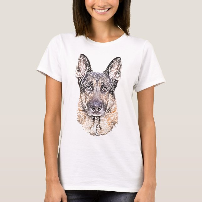 German Shepherd Dog Sketched Artwork T-Shirt (Front)