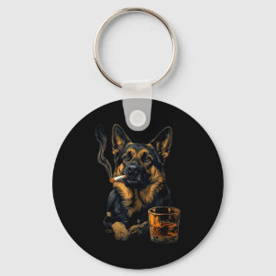 German Shepherd Dog Smoking Cigarette Whisky Lover Keychain