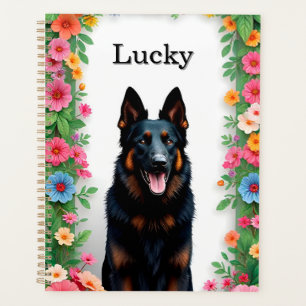German Shepherd dog Surrounded by Vibrant Flowers Planner