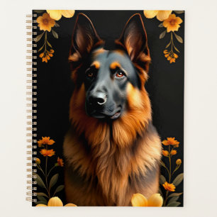 German Shepherd dog Surrounded by Vibrant Flowers Planner
