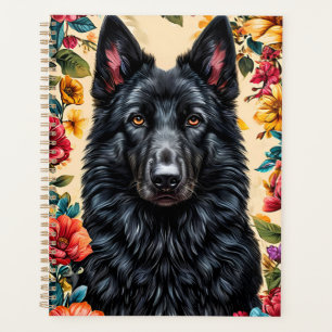 German Shepherd dog Surrounded by Vibrant Flowers Planner