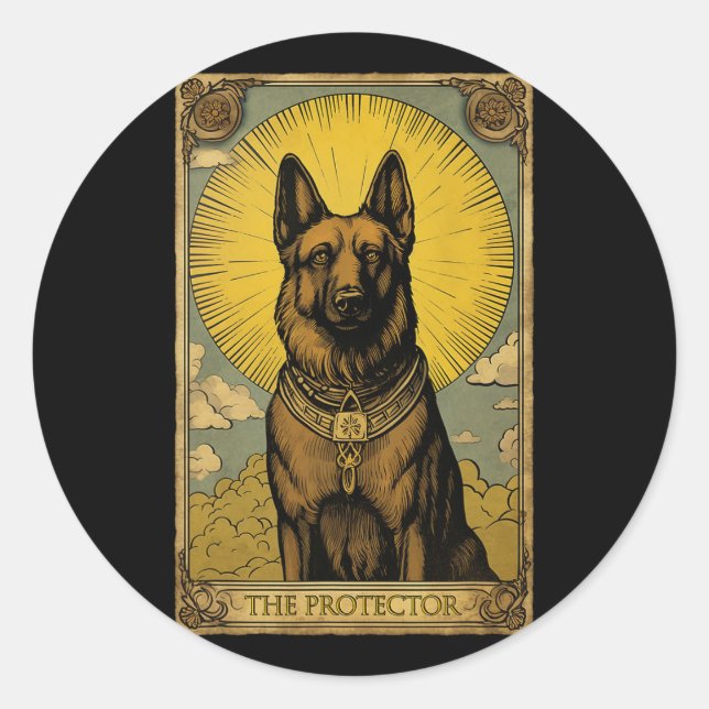 German Shepherd Dog Tarot Card  Classic Round Sticker (Front)